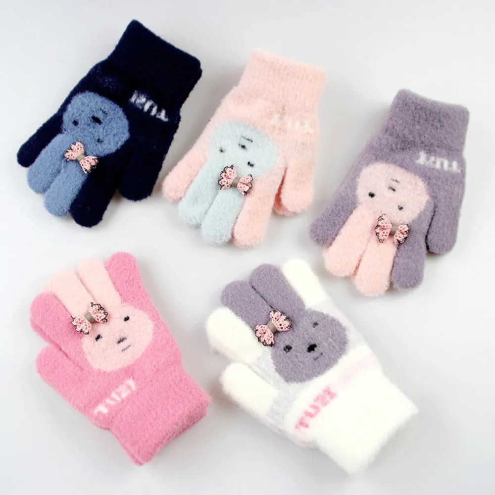 Cold Proof Autumn Winter Gloves Thickened Windproof Warm Mittens Plush Rabbit Children Baby Gloves Boys Girls