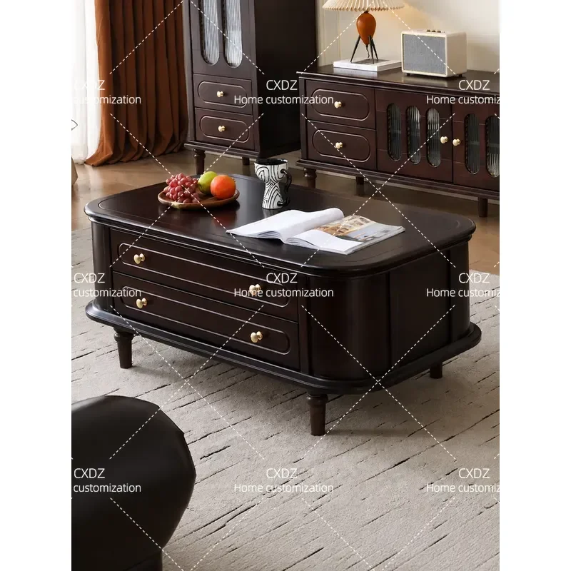 American Retro Solid Wood Coffee Table Living Room Household Small Apartment Multi-functional Mobile Tea Table Light Luxury