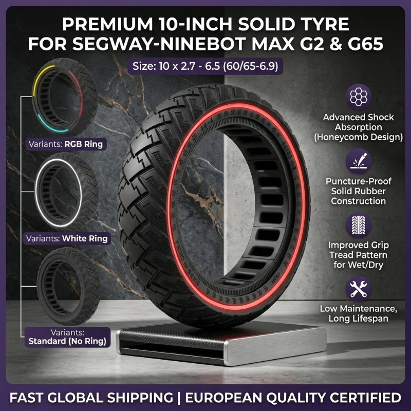 

Aerodynamic Airfoil Tread 60/65-6.9 Solid Tire for Ninebot Max G2/G65 Electric Scooter, Off-Road Never-Flat Scooter Tire