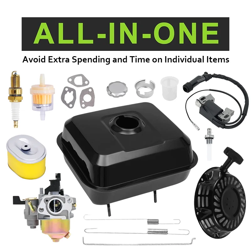 Универсальный комплект черного газового топливного бака с карбюратором, воздушным и топливным фильтром и стартером в сборе для Honda GX160 GX200 Predator 212cc