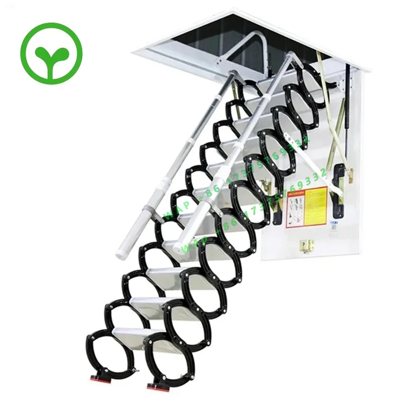 Attic ladder with hatch Telescopic folding attic stairs drop ceiling ladders hinge 6.56 feet-13.12 feet