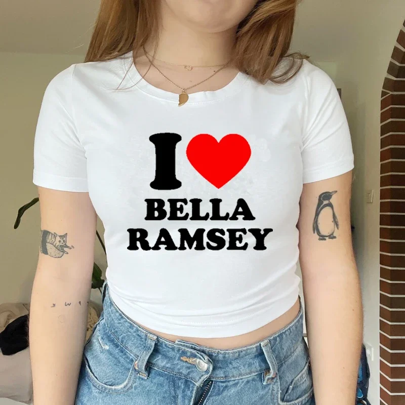 

I Love Bella Ramsey Women Cropped Tops Causal Graphic T Shirt Hip Hip Gothic Clothes 2000s Summer Fashion Baby Tee Y2k Top Femme