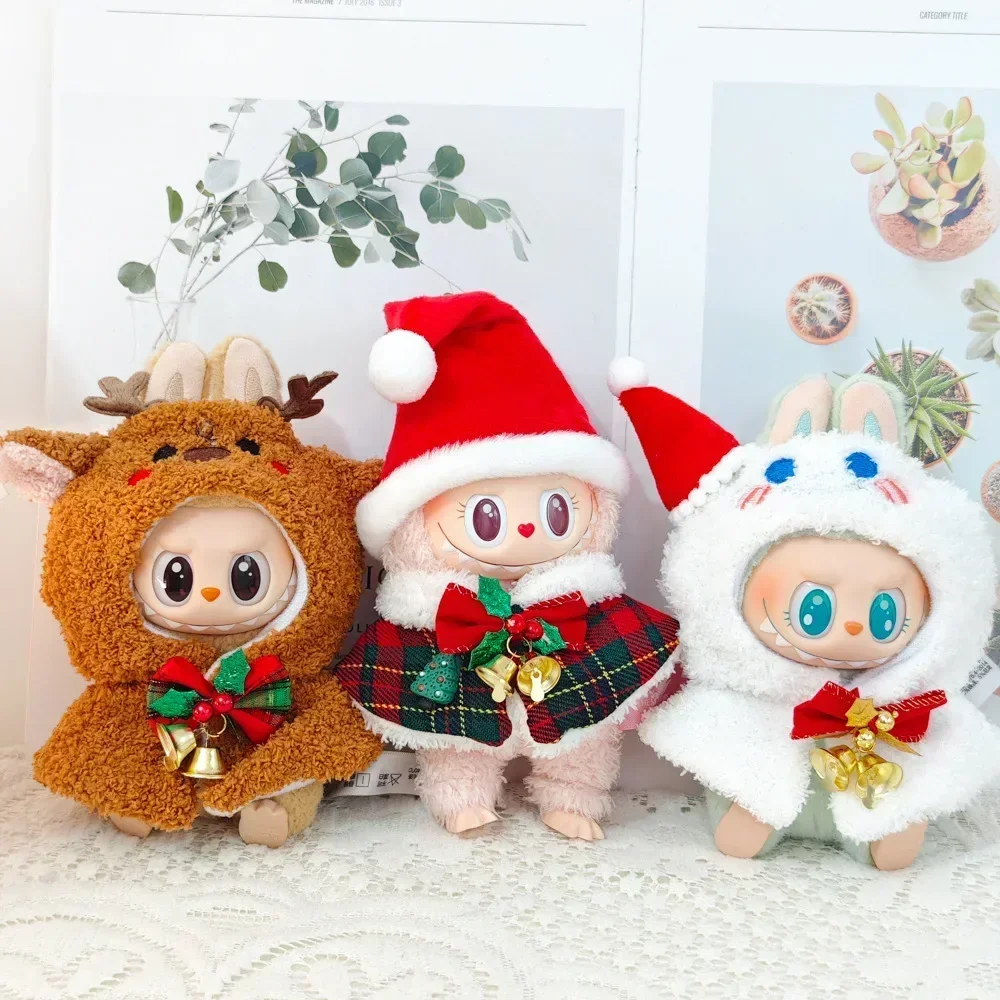 Ropa Labubu pakaian boneka Jubah Natal dan Set topi aksesoris untuk V1 V2 boneka hadiah anak perempuan