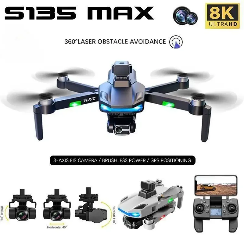 S135 Drone Brushless Motor GPS HD Professional Aerial Photography Radar Obstacle Avoidance 5G Wireless RC Quadcopter Toys