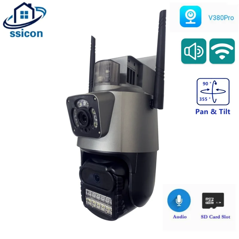 4MP HD Wifi PTZ Camera Outdoor Dual Lens Dual Screen Auto Tracking IP Camera CCTV Audio Video Surveillance P2P V380 Pro