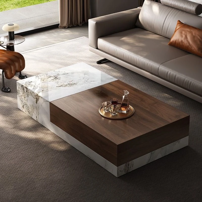 

Solid wood combination rock slab coffee table household square minimalist light luxury modern living room simple small apartment