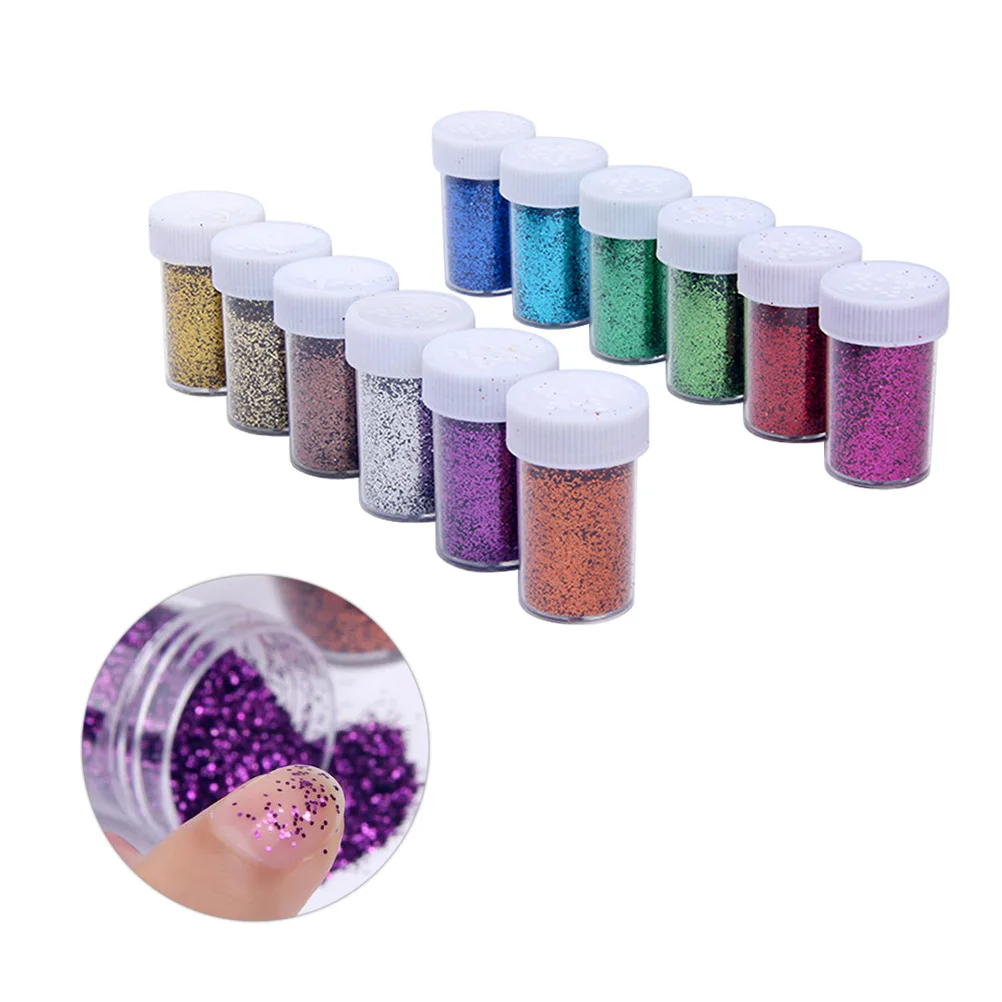 

12 Bottles Shiny Powder Crafts Decorations Multi-Function Glitter Pigment for Flower Greeting Cards Scrapbook Nail Art