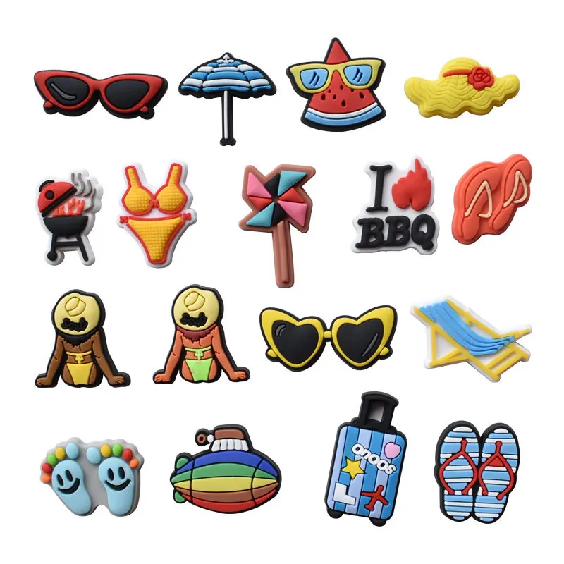 Hot Sell 1Pcs PVC Summer Bikini BBQ Shoe Charm for Crocs DIY Badge Clog Buckle Kids Pins Decoration Jeans Shoe Accessories X-mas