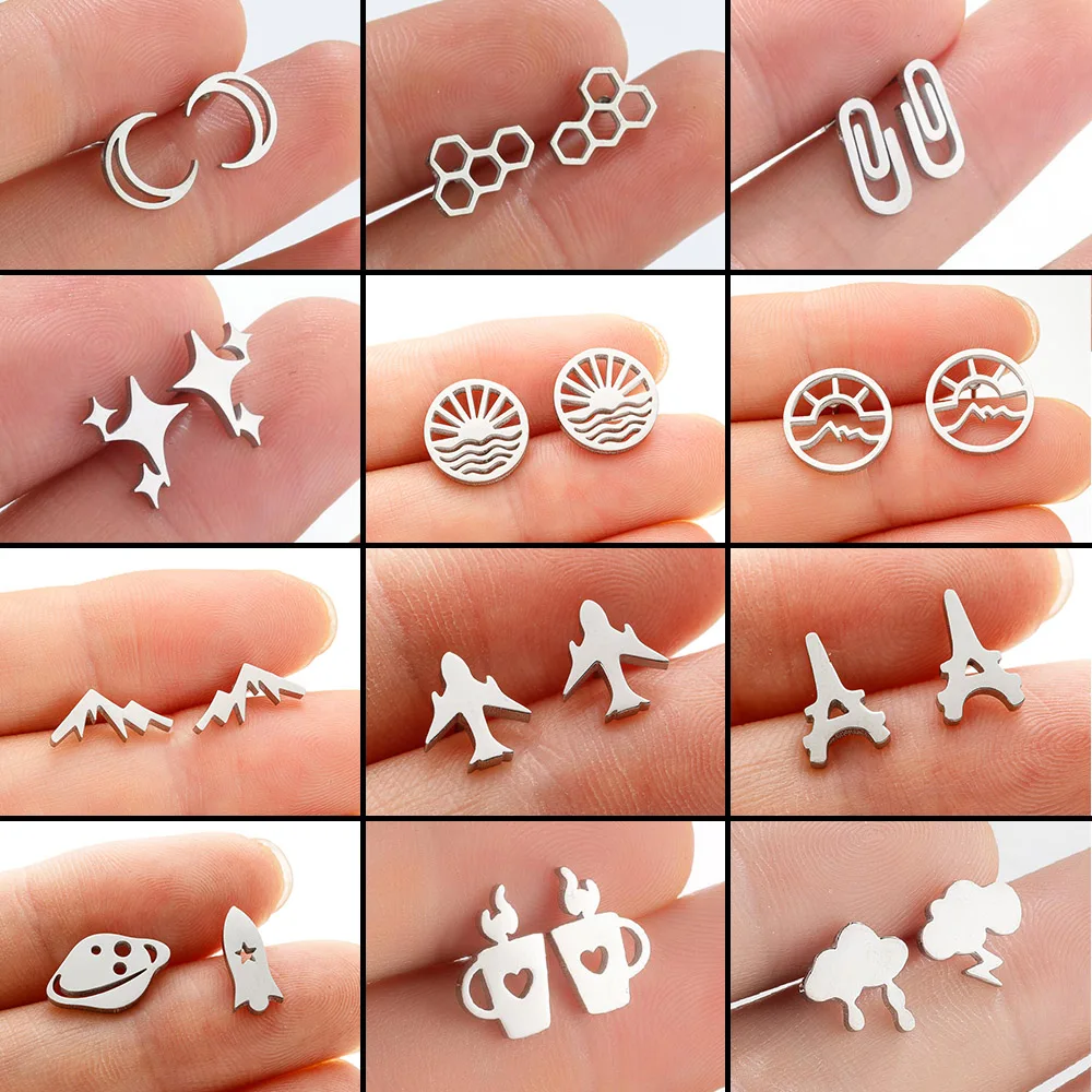 Mini Rocket Satellite Stud Earrings Fashion Stainless Steel Planets Earrings Spaceship Ear Studs for Women Charm Jewelry