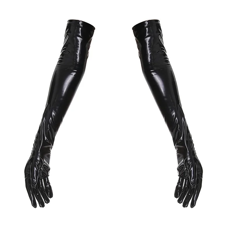 Women 53CM Bright Patent Leather Cosplay Gothic Style Sexy Tight Nightclub Long Gloves Stage Performance Fashion Personality