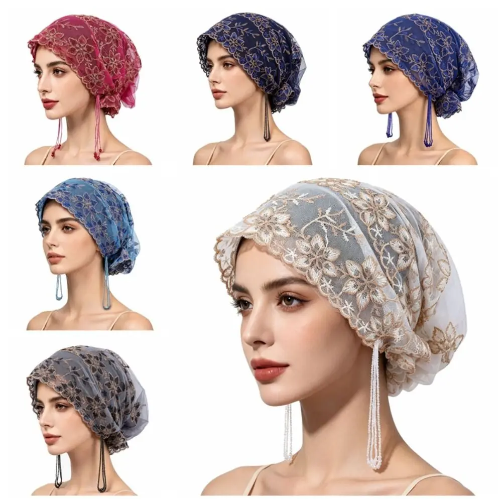 Floral Pattern Embroidered Hair Cap Lace Texture Elegant Lace Headband Cap Breathable Lightweight Hair Covering Headpiece