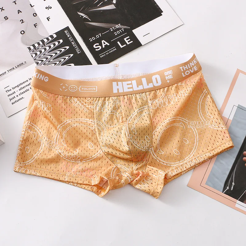 Men's Panties Sexy Mesh Hollow Breathable Trunks Youth Underpants Bulge Pouch Boxer Summer Quick-Drying Shorts Slip Homme