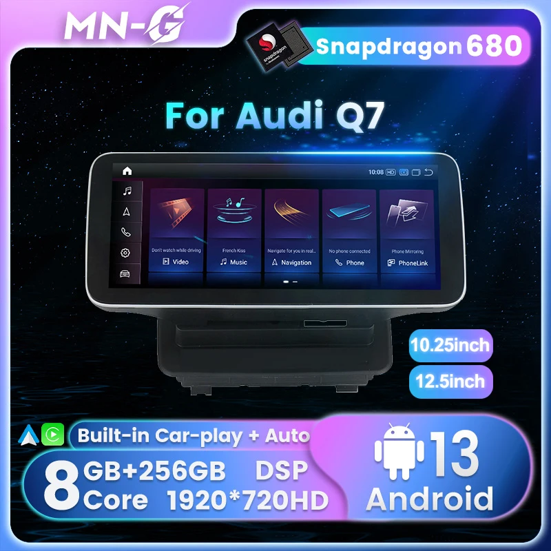 Snapdragon 680 Android 13 Car Radio For Audi Q7 4L 2005-2015 Multimedia Player 8-Core 8+256G For Wireless Carplay Android Auto