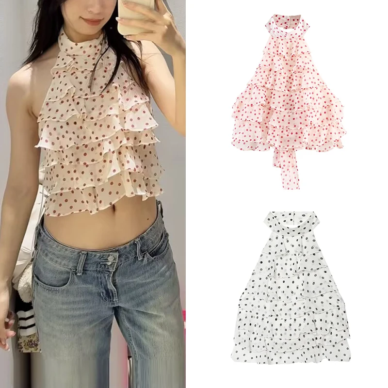 New Women's Tops & Blouse Summer 2026 Chic Cascading Slim Hanging Neck Elegant Women's Ball Camis Tops Youth Travel Party Tops