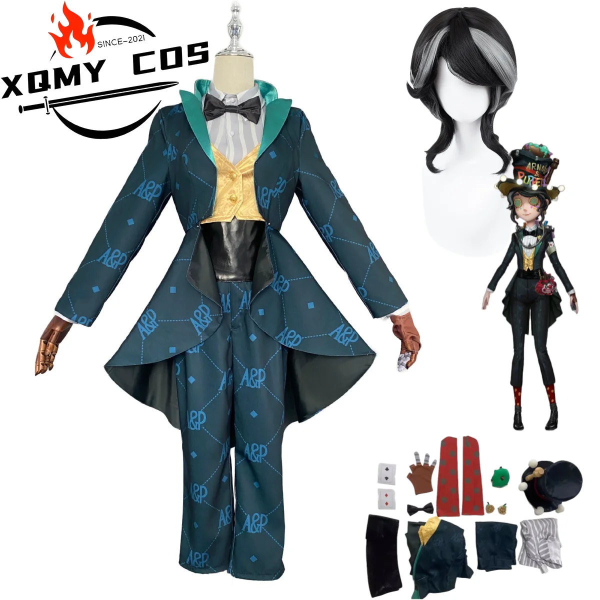 

XqGame Identity Ⅴ Emma Woods Gardener Cosplay Costume Theater Host Tuxedo Coat Shirt Uniform Full Set Wig Man Woman Carnival Sui