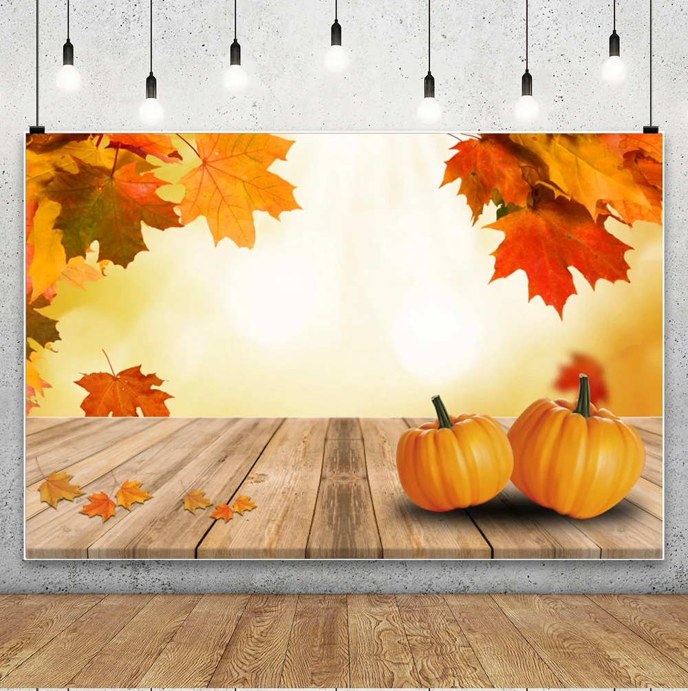 Autumn Maple Leaves Bokeh Photography Backdrop Golden Wood Floor Nature Scenery Photo Studio Props Party Decoration Background