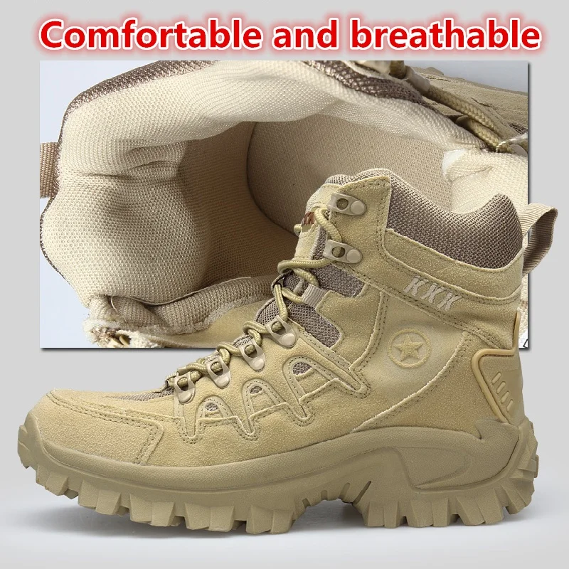 Mens Tactical Boots Mens Desert Waterproof Work Safety Shoes Climbing Hiking Shoes Ankle Mens Outdoor Boots