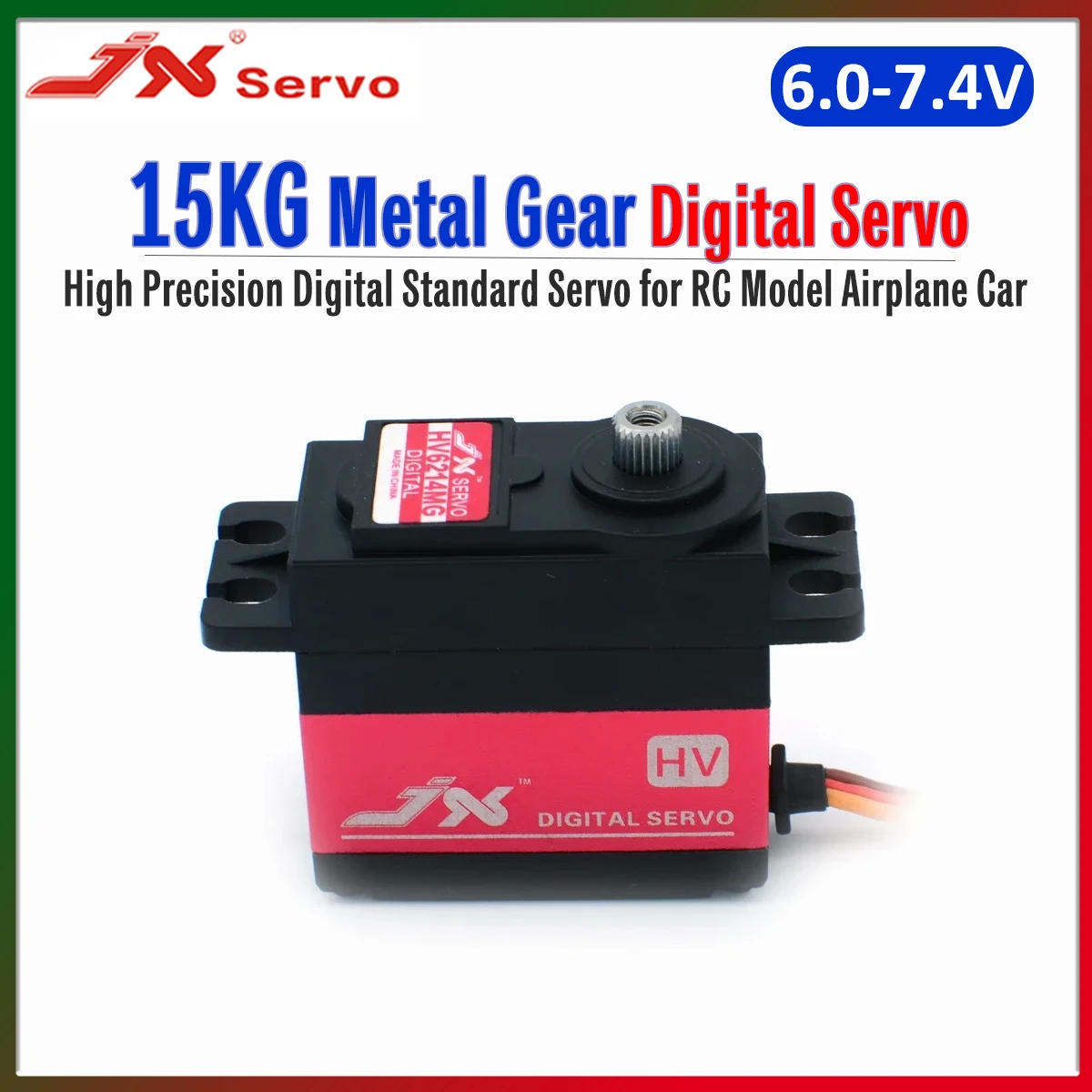 

JX Servo PDI-HV6214MG 15KG High Precision Metal Gear Digital Standard Servo High Voltage 6.0-7.4V for RC Model Airplane Car