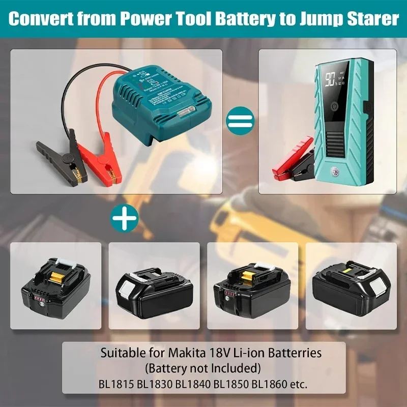 Adaptador de arranque de Batería de 18V para Makita, Milwaukee, Dewalt, Cable de refuerzo automático para arrancar el coche, herramienta de uso