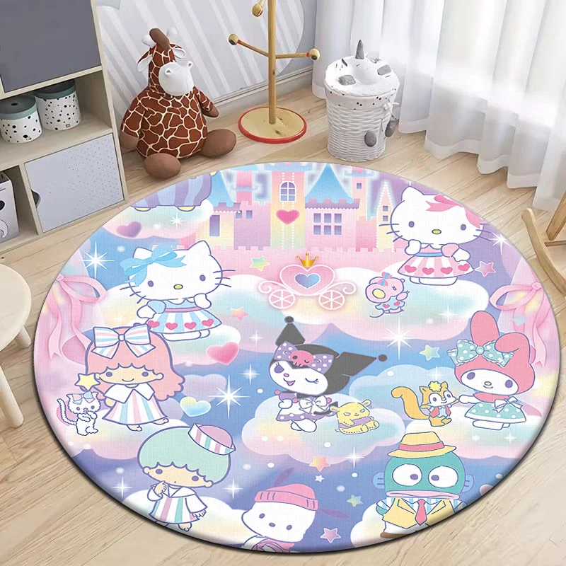 

Sanrio Kuromi Cartoon HD Printed Round Carpet for Living Room Rugs Camping Picnic Mats Flannel Anti-Slip Rug Yoga Mat Gifts