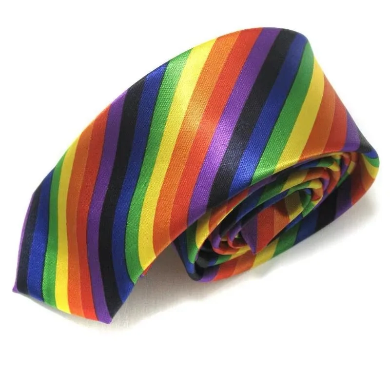 Image 6: Ensemble cravate arc-en-ciel, nœuds papillon fins à rayures, pochette de costume, accessoires pour hommes