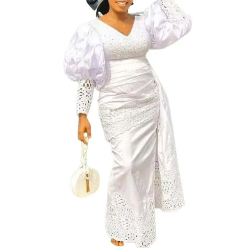 

Dashiki African Dresses for Women White New Elegant African Robe Kaftan Long Maxi Dress Muslim Fashion Abaya African Clothing