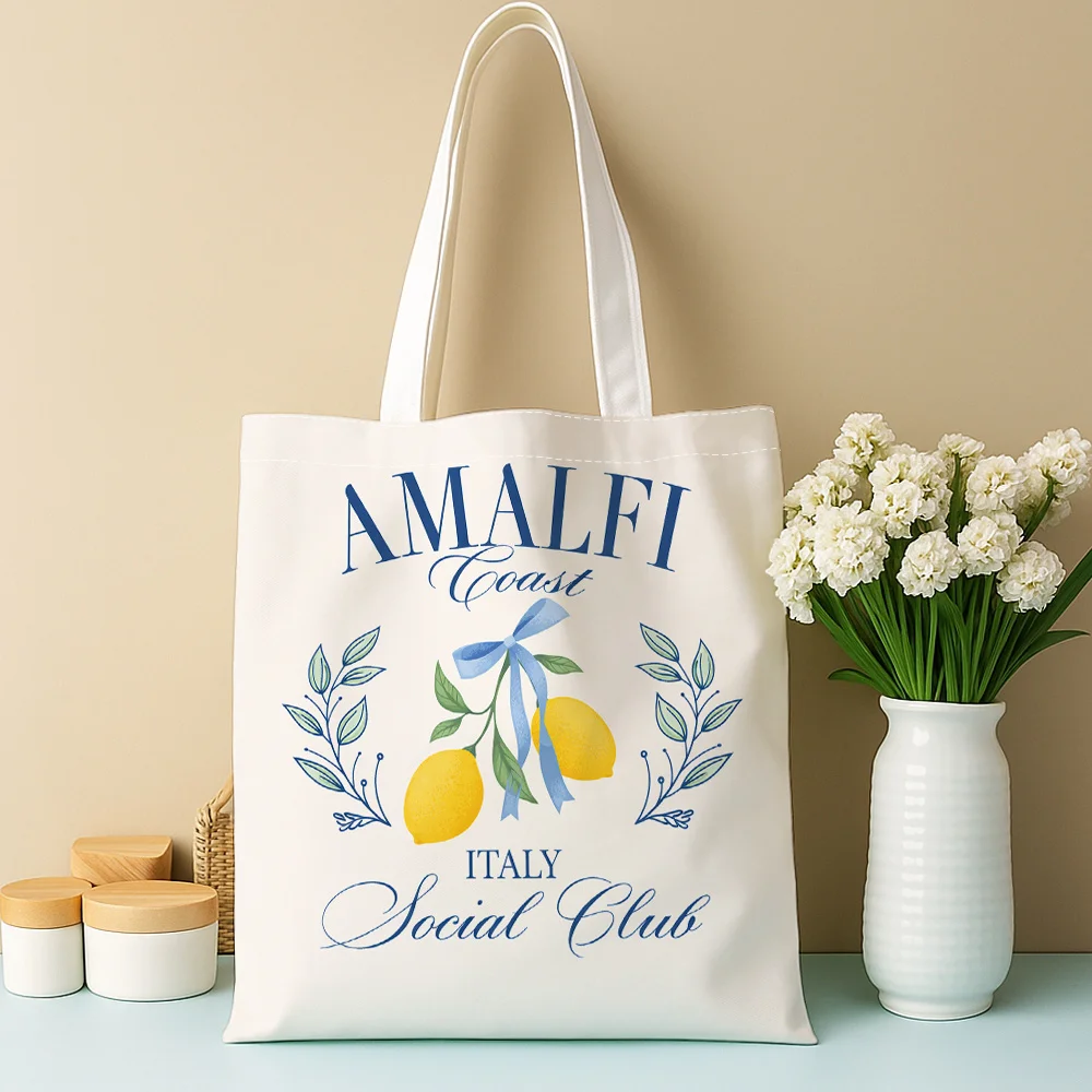 Women S Large Italian Amalfi Coast Tote Bag Mediterranean Lemon Botanical Print Non Shoulder Bag Suitable for Travel Shopping