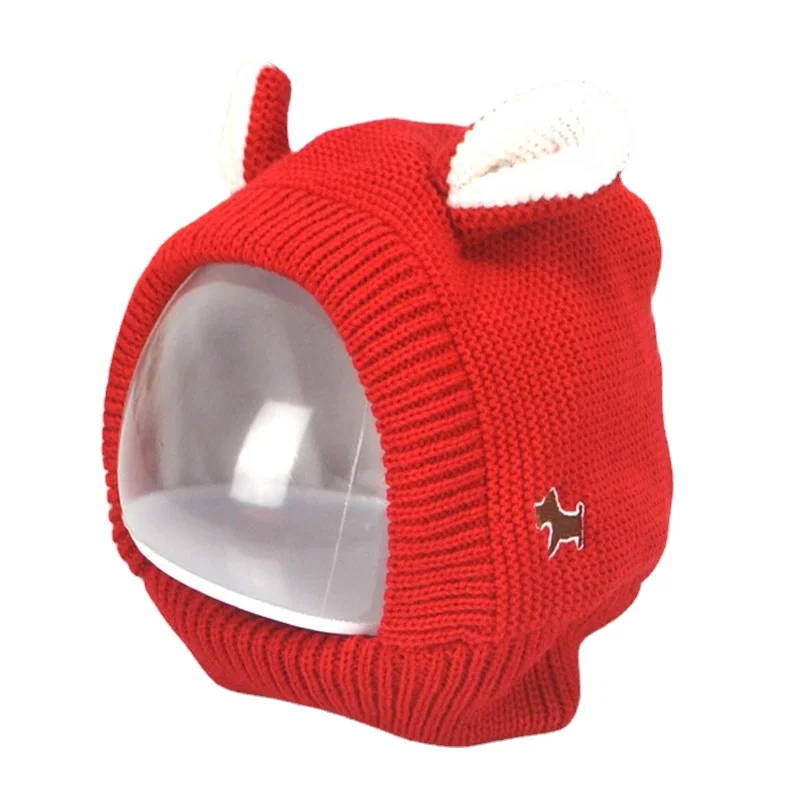 2-6yrs Cute Children Winter Hats Knitted Ear Flap Cap Boys Girls Cartoon Style Fleece Lined Beanies with Embroidery Puppy