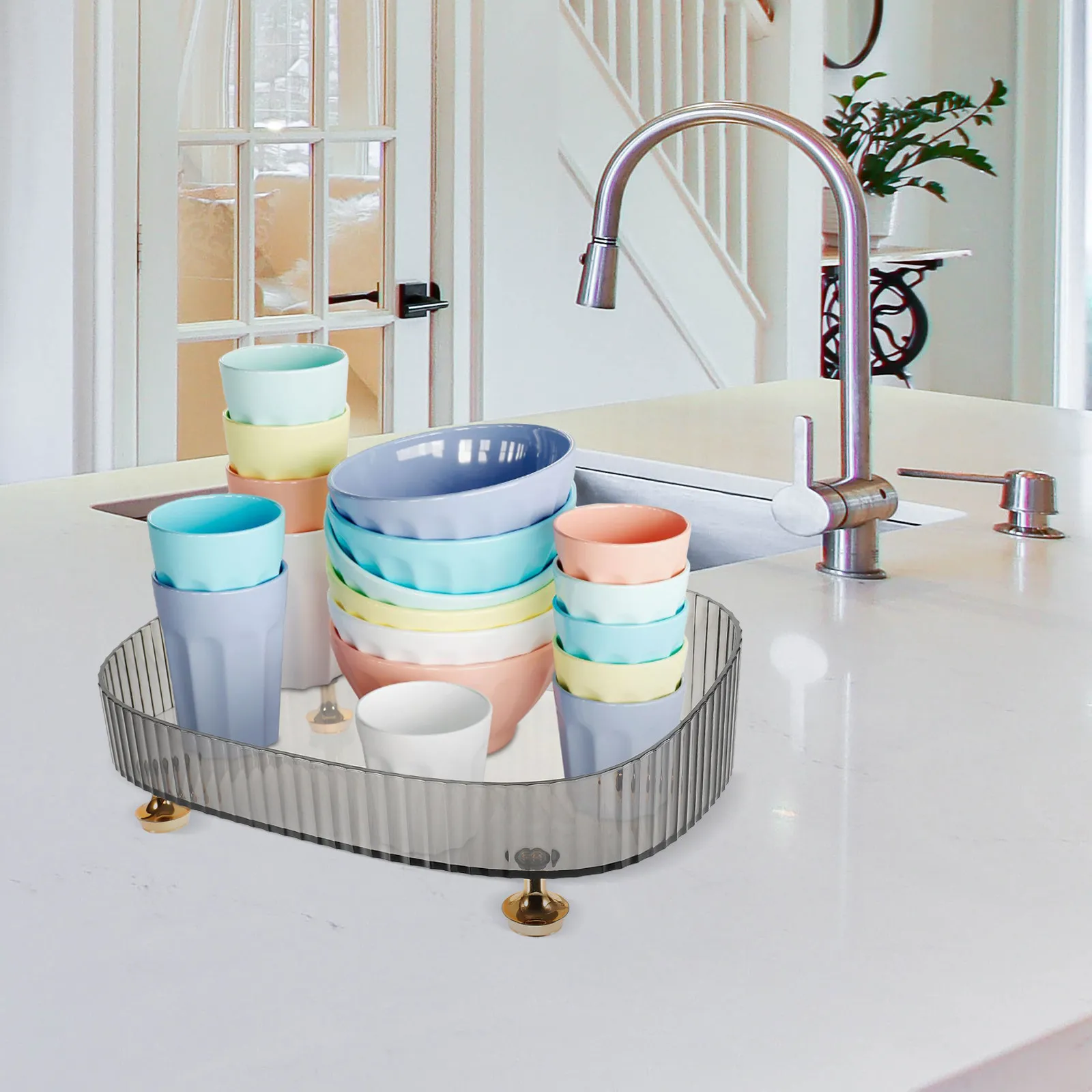 Large Capacity Transparent Multi-Functional Vanity Organizer Countertop Makeup Skincare Bathroom Storage Tray Daily Sundries