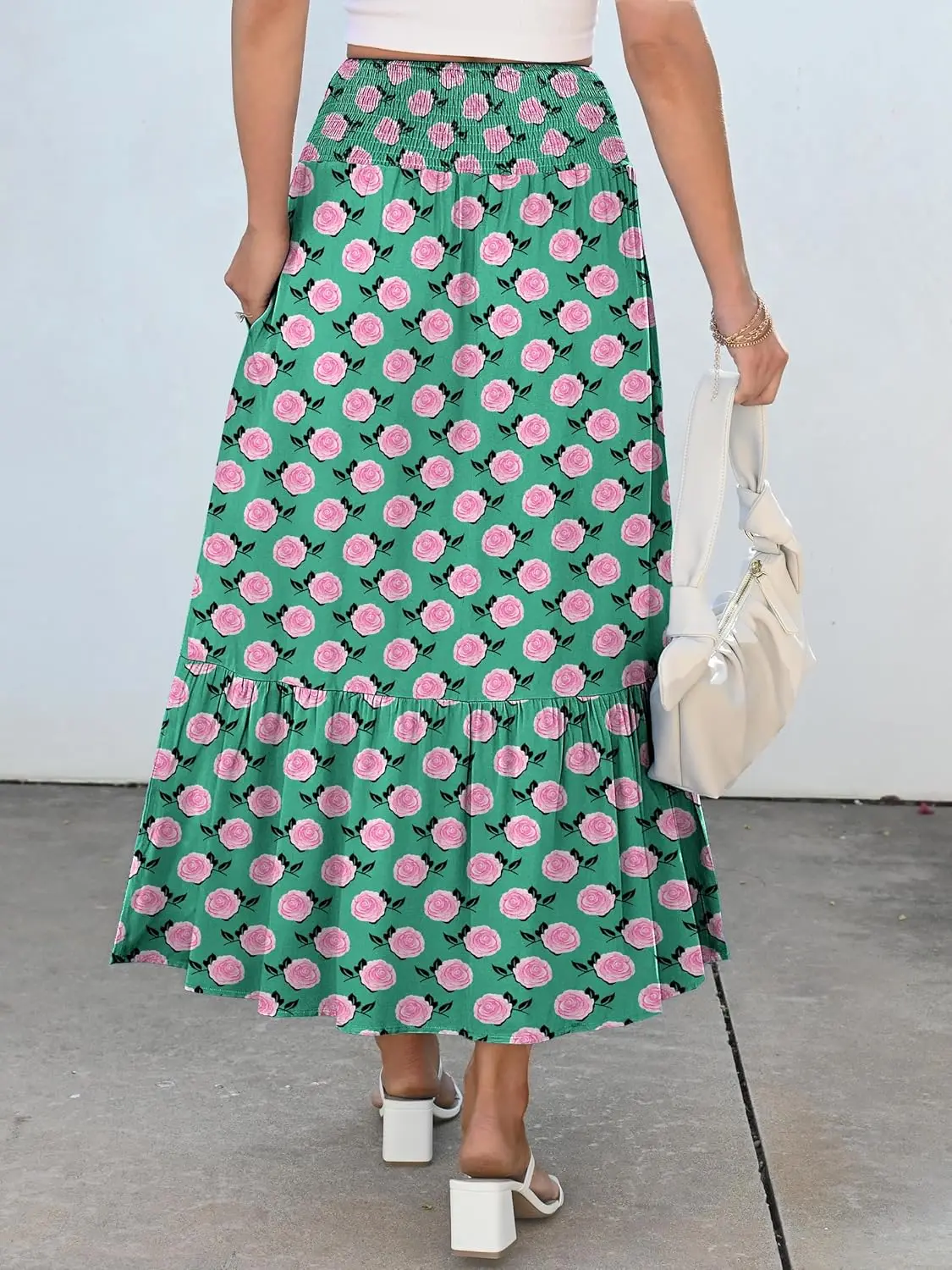 Luxy الثلاثي ماكسي التنانير للنساء 2025 الصيف بوهو طويل فلوي الأزهار مرونة عالية الخصر تنورة تنورة السفر غير رسمية