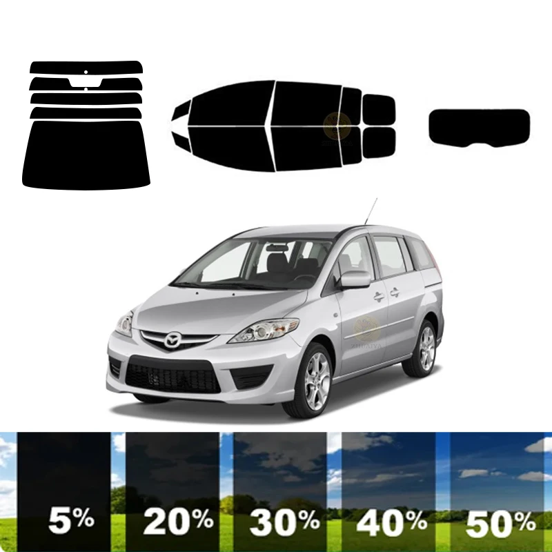 Filme de matiz de janela removível pré-cortada para carro 100% UVR 5%-35% VLT carbono de isolamento térmico ﻿ Para mazda mazda5 4 dr chapéu 2006-2011