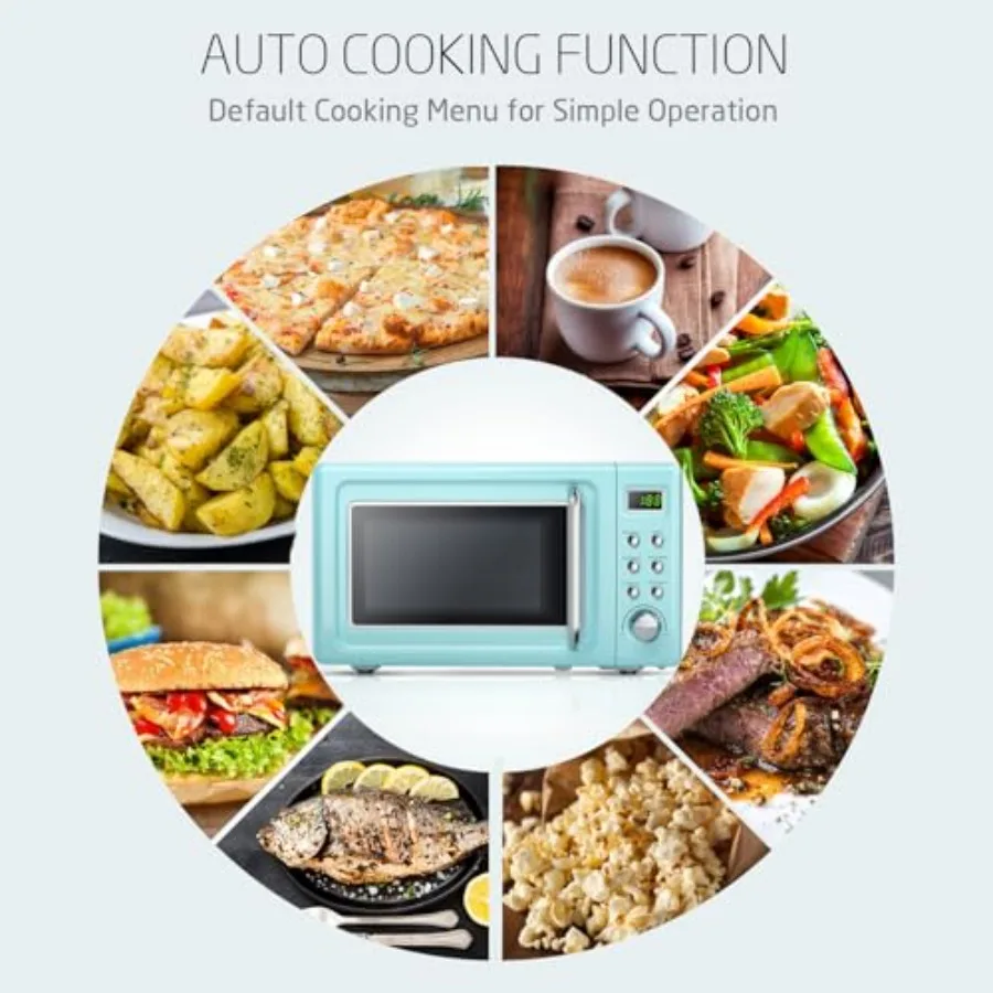 Countertop Retro Microwave Oven 0.7 Cu Ft Small Microwave with Defrost 5 Micro Power 8 Auto-cooking Set Child Lock Compact Micr