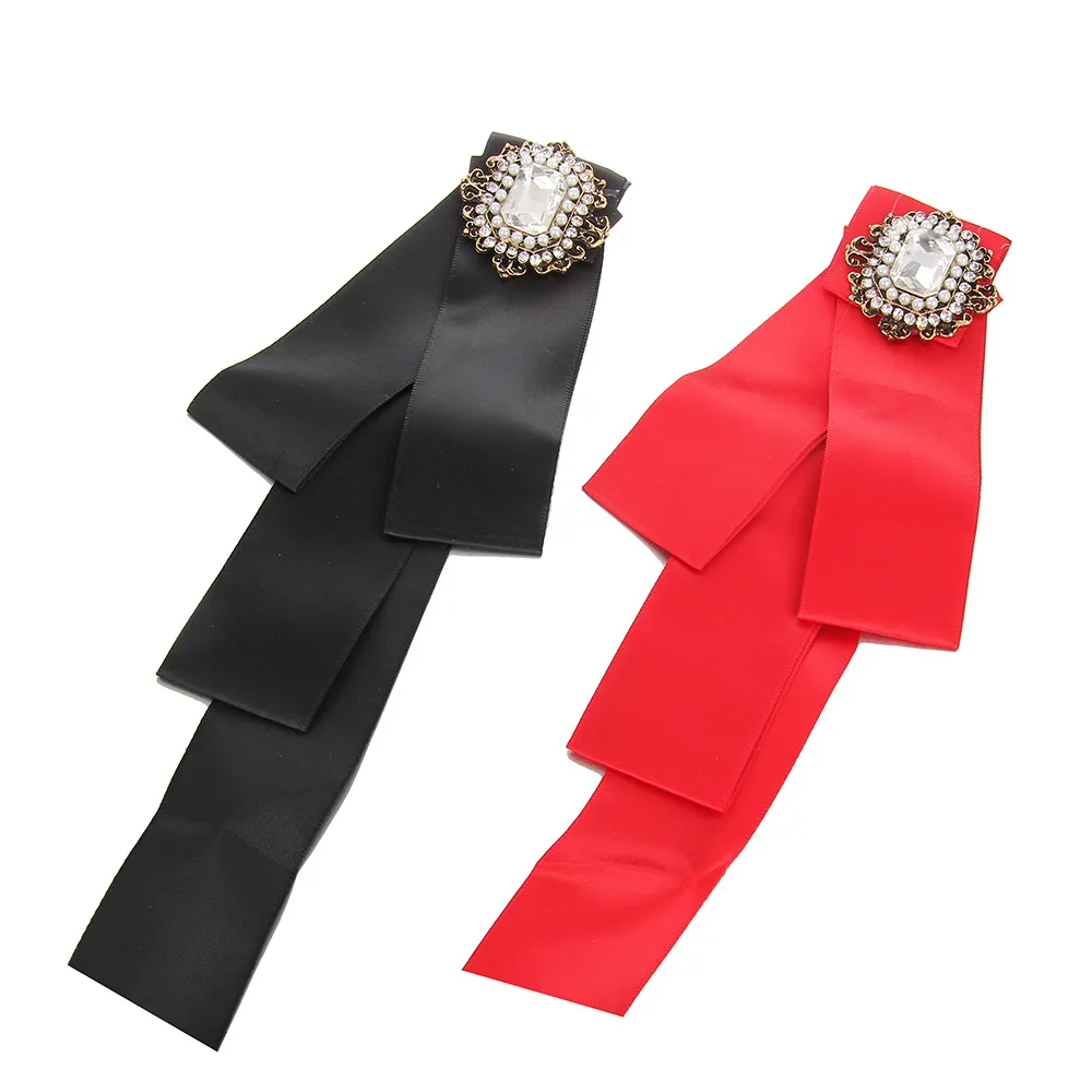 

Women New Ribbed Ribbon Bow Solid color Brooch British Shirt Bow Tie Corsage Pin Accessories