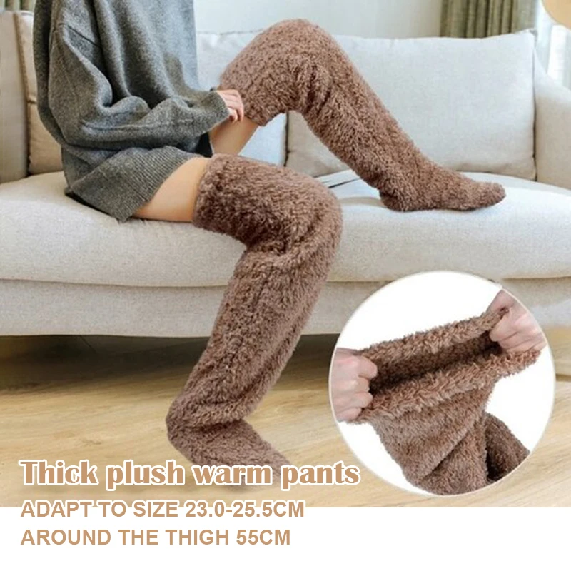 Chaussettes longues thermiques en peluche pour femmes, jambières, sourire, confort maximal