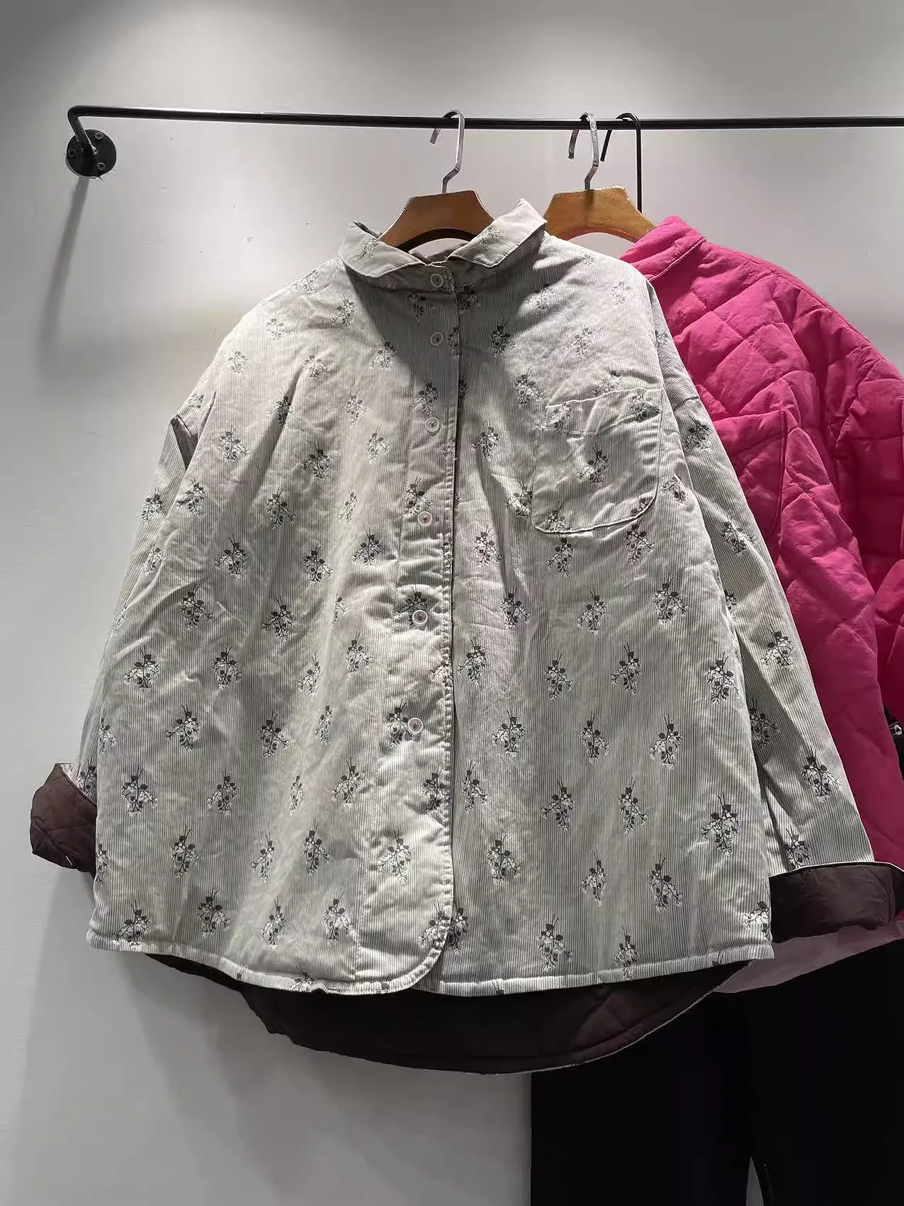 

Plus Size Middle Aged Wonen Clothing Japanese Style Striped Floral Cotton Padded Jacket for Women Loose Warm Coat Outwear