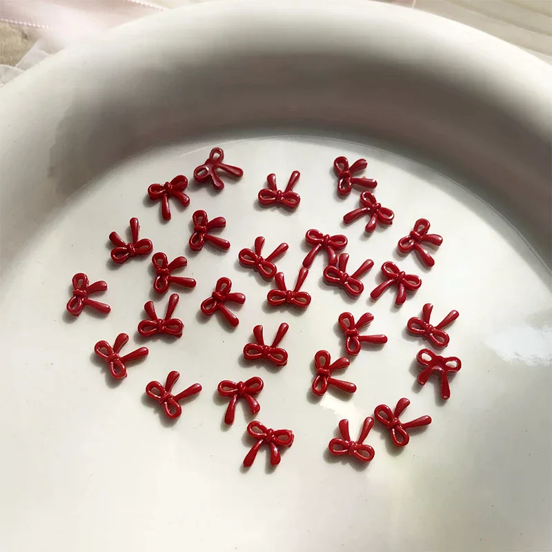 100PCS 3D Nail Art Rode Strik Charms Levert Kawaii Accessoires Hars Voor Nagels Decorastion Product Manicure Decor Materialen Tool