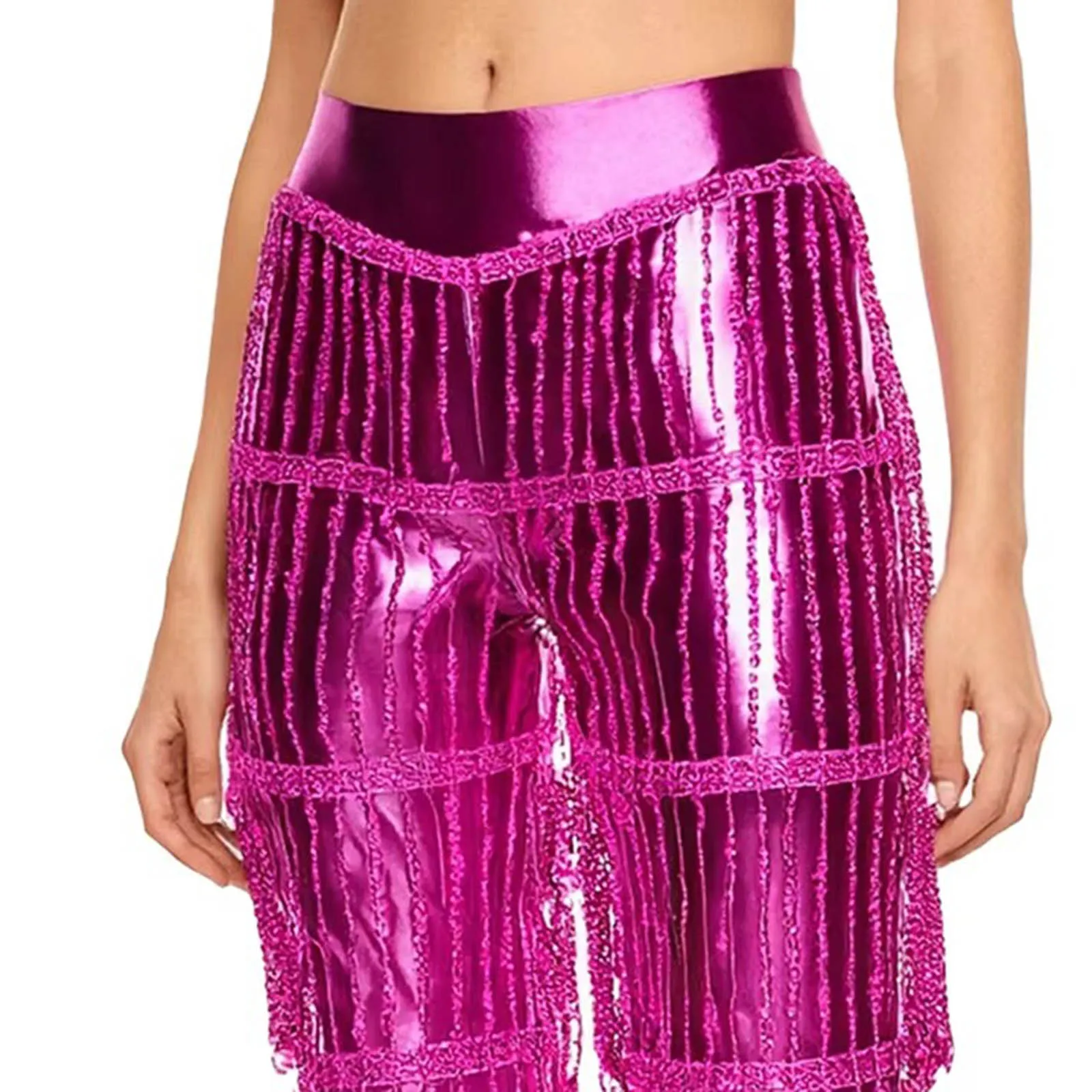

Women Metallic Latin Waltz Disco Dance Long Pants Tiered Sequin Tassel Long Trousers for Tango Salsa Samba Rumba Dance Costumes