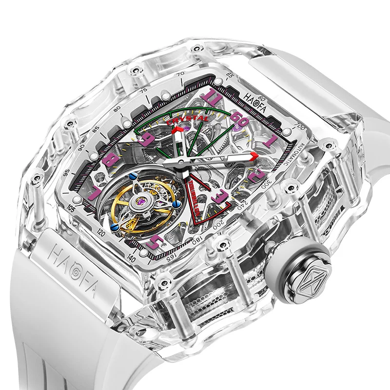 Haofa Flying Tourbillon Watch for Men Luxury Crystal Transparent Hollowing Waterproof Luminous Automatic Mechanical Watches 2210