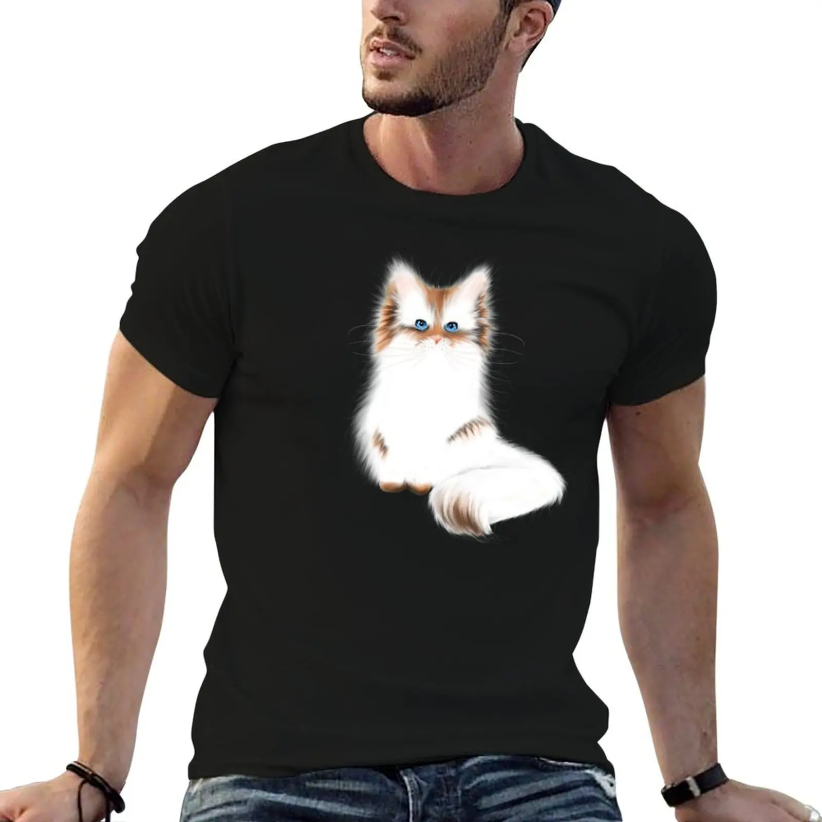 White Kitten T-Shirt blanks tops mens graphic t-shirts funny