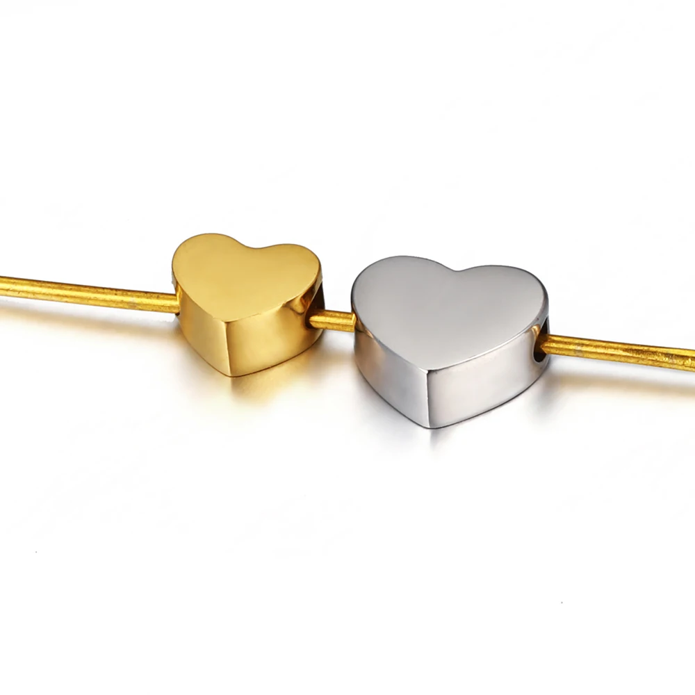 5pcs No Fade Stainless Steel Heart Beads for Jewelry Making DIY Gold Color Spacer Beads for Bracelet Necklace Chain DIY Handmade