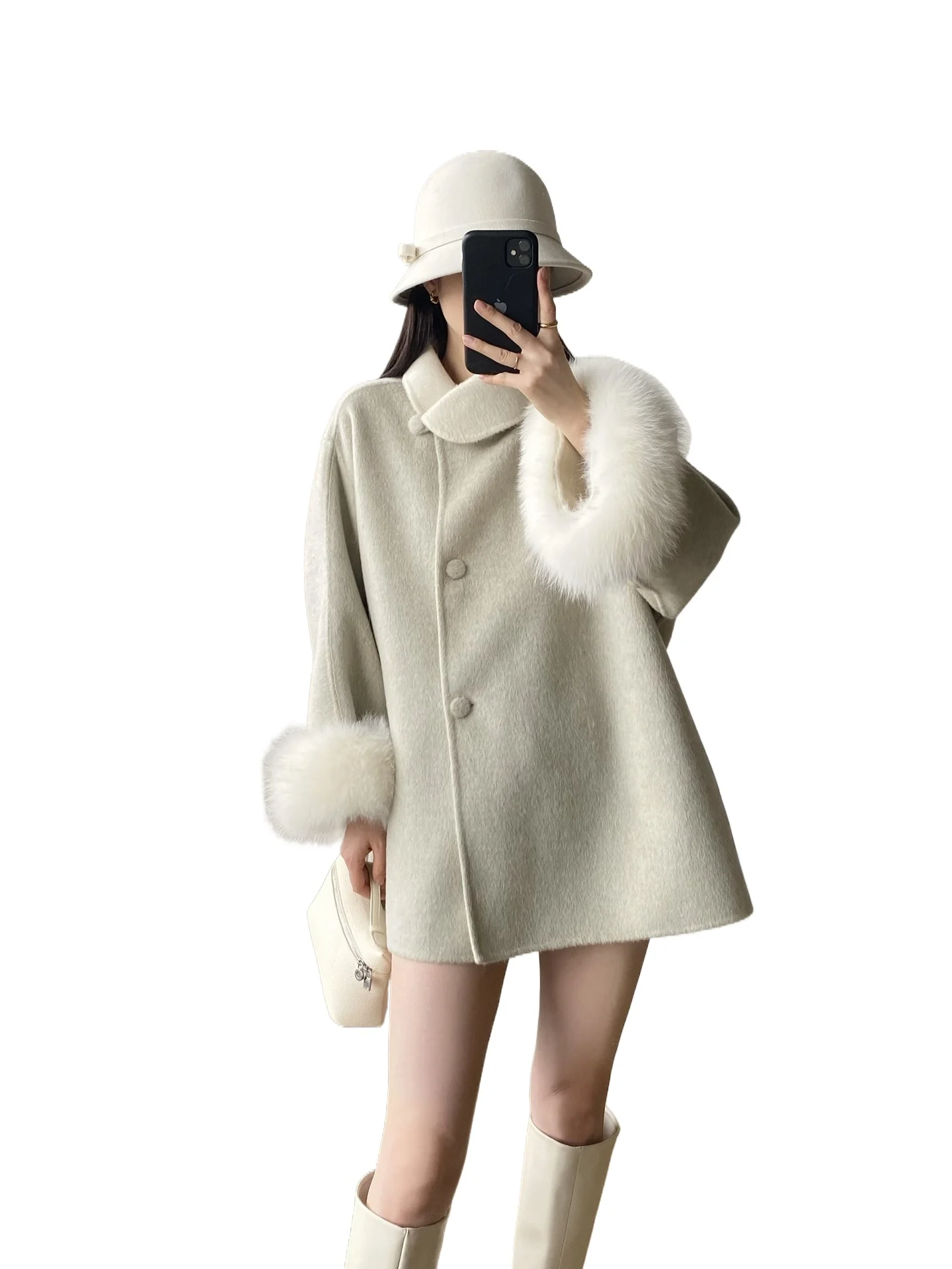 

Like a dream leisurely 2025 autumn and winter new high-end gentle fox wool cuffs reversible woolen woolen coat jacket for women