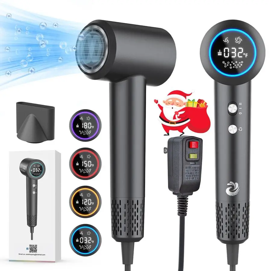 

Plasma Hair Dryer, 1500W High Speed Blow Dryer with Plasma Tech PositiveNegative Ionic, LED Display, 5 Temps 2 Speed, ThermoCont