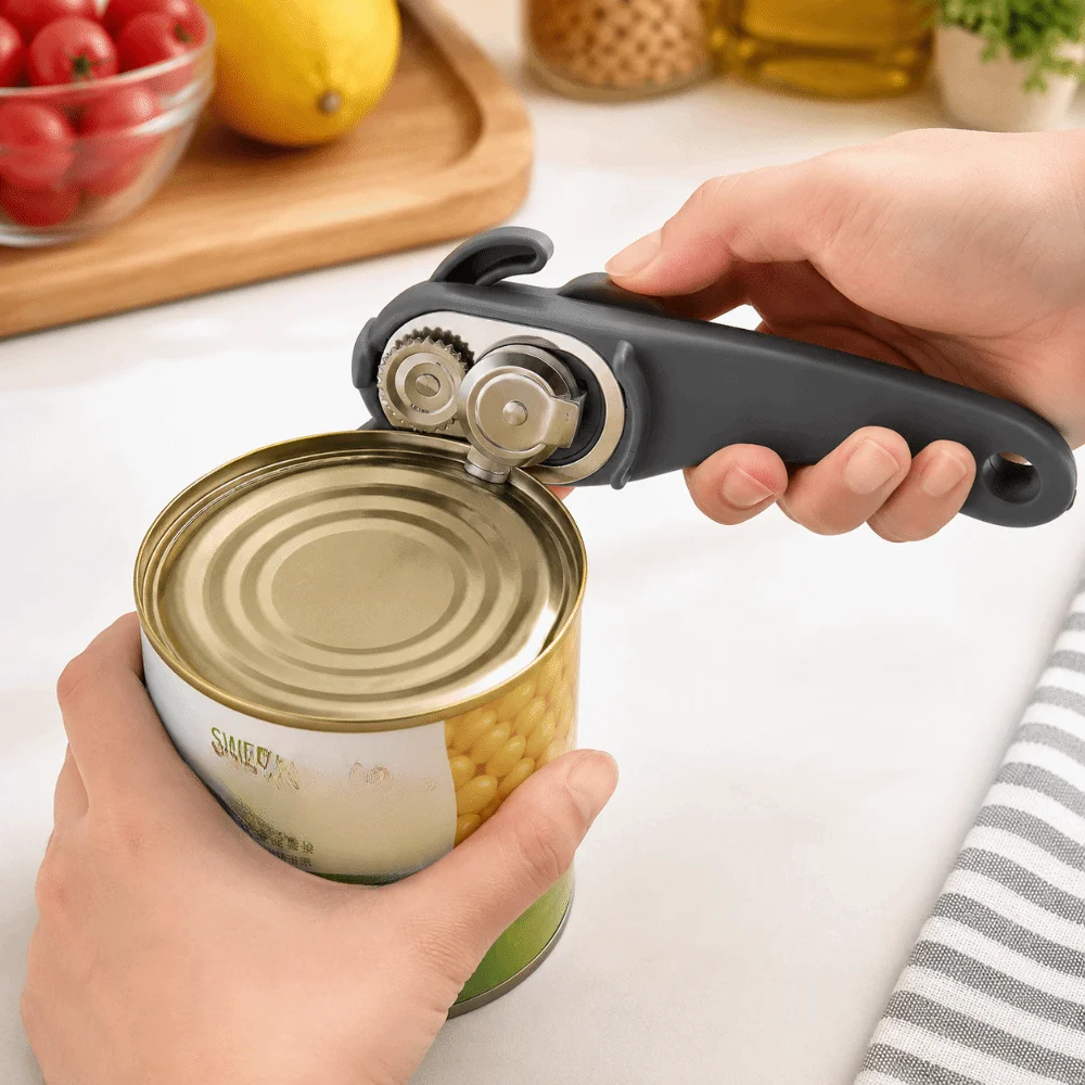 Portable Side Cut Can Opener Anti Slip Easy Grip Bottle Opener Safety Design Manual Can Opener Kitchen Tools
