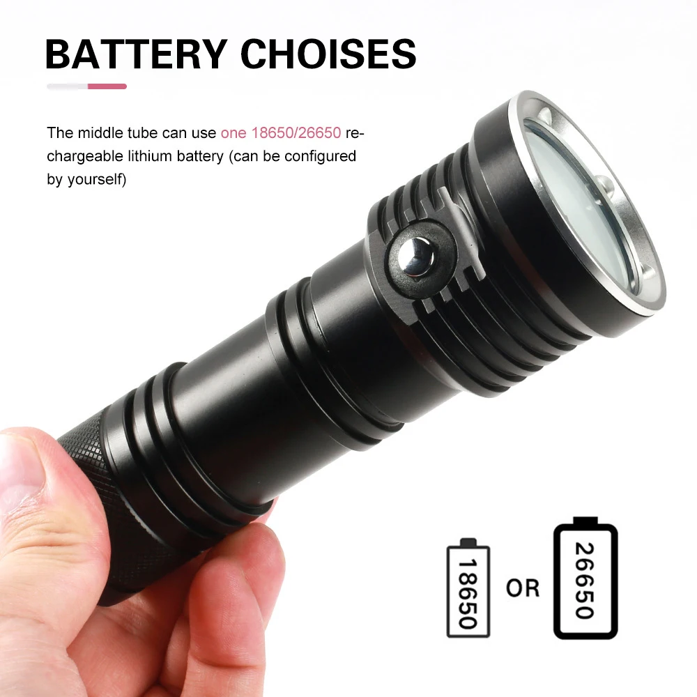 Asafee DR01 2000LM Diving Flashlight UV Red L2 LED IP68 Underwater Video Light Scuba Dive Torch Diving Photo Flashlight