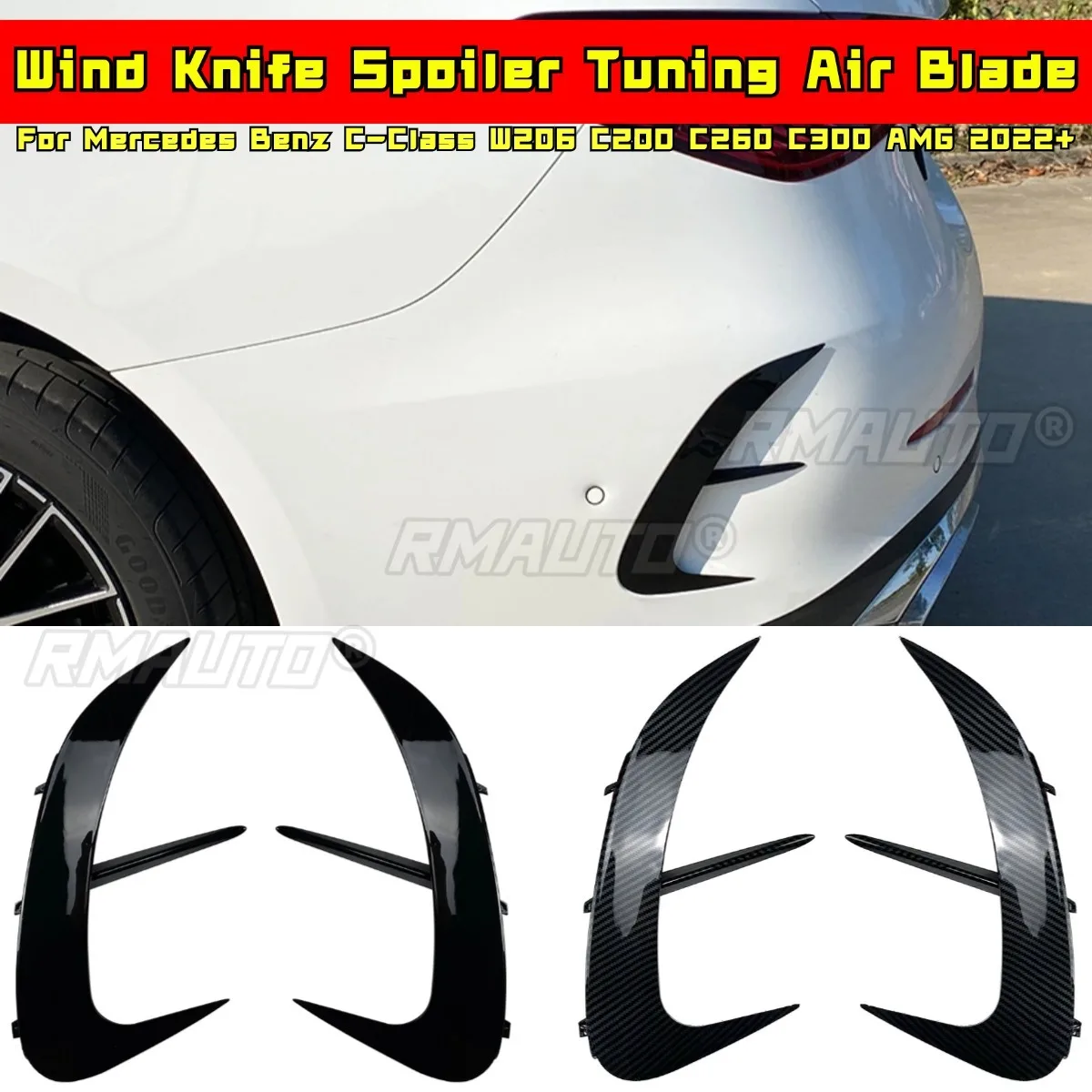 

For Mercedes Benz C-Class W206 C200 C260 C300 AMG 2022+ Wind Knife Spoiler Tuning Air Blade Rear Side Splitter Modification Part