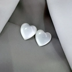 New White Moonlight Opal Heart Stud Earrings For Women Small Geometric Elegant Ladies Korean Trendy Temperament Ear Jewelry