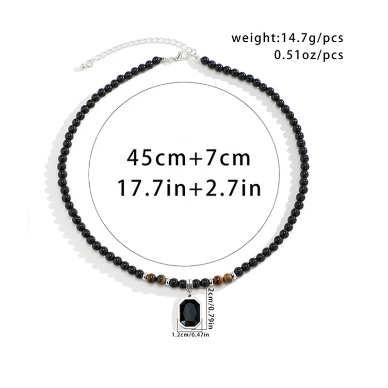 Salircon Prosty Naszyjnik z Koralikami z Kamienia Czarnego Tygrysa, Punkowy Geometryczny Wisiorek ze Stali Nierdzewnej, Choker dla Mężczyzn, Biżuteria Codzienna — zdjęcie 3