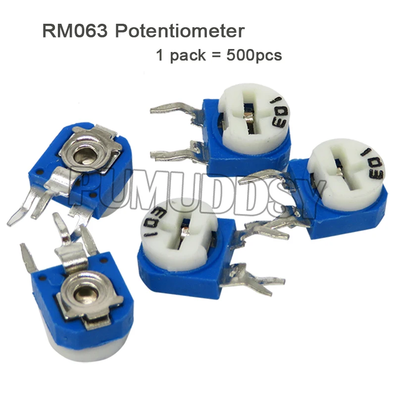 

500PCS RM063 RM-063 100 200 500 1K 2K 5K 10K 20K 50K 100K 200K 500K 1M ohm Trimpot Trimmer Potentiometer IBUW variable resistor