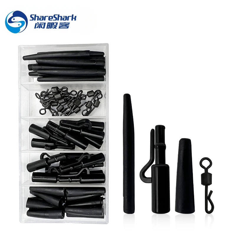 60Pcs Carp Fishing Accessories Set Safety Leader-Clips Anti Tangle Sleeve Tail Quick Change Swivels Carp Fishing Terminal Tackle