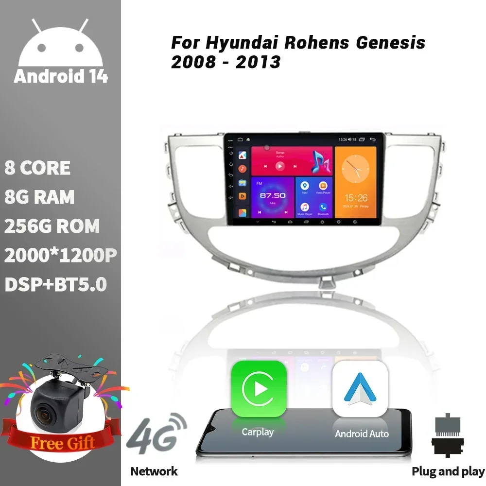 For Hyundai Rohens Genesis 2008-2013 WIFI Car Radio Multimedia Player Navigation Android Wireless CarPlay Screen Stereo